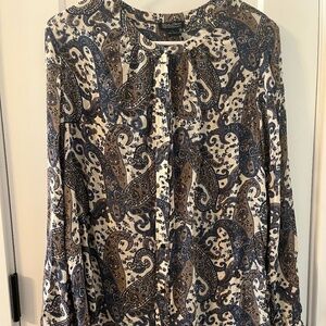 WOMEN'S LUCKY BRAND L/S BLOUSE BLUE PAISLEY Large button down